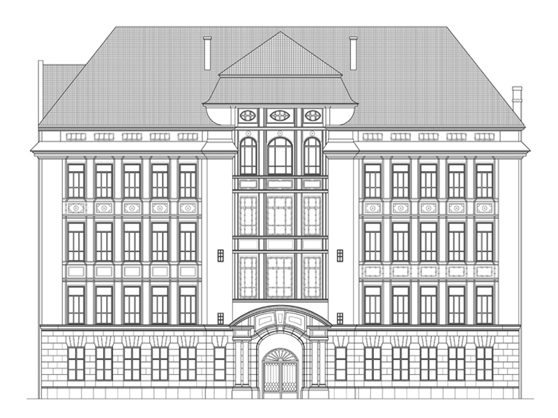 Fassadenzeichnung des Friedrich-Busch-Haus am Campus Charité Mitte